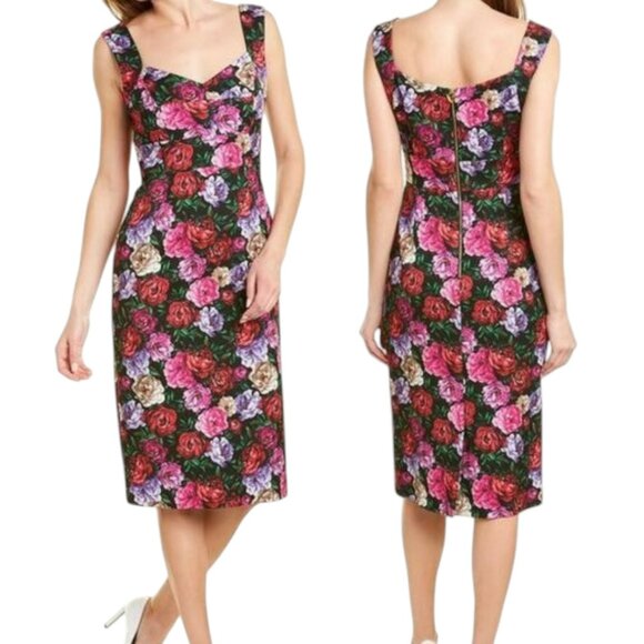 Escada Dinavia Cotton Blend Dress Peony Print - Pink/Red/Green - 40/US 10 - Picture 1 of 16